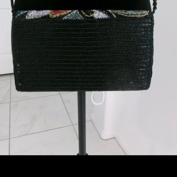 Vintage Beaded Art Deco Style Crossbody Purse Shoulder Bag Multi Color Black Red - Picture 4 of 13